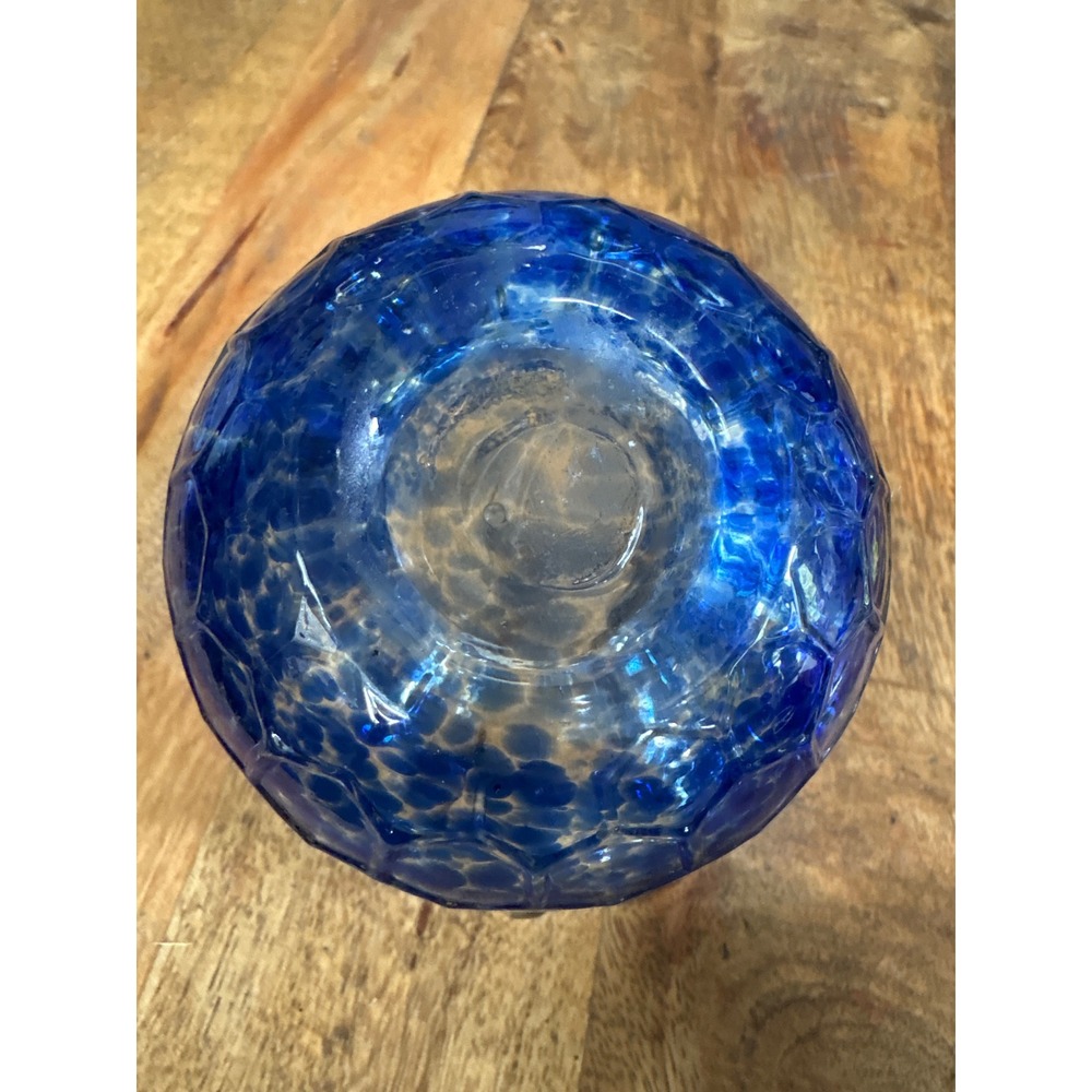 Hand Blown Glass Owl Vase Cobalt Blue Speckled Honeycomb Art Glass Vessel - Picture 6 of 7